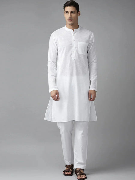 Fabmade Men White Cotton Linen Kurta