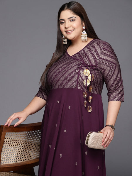 Ahalyaa Plus Size V-neck Maxi Ethnic Dress