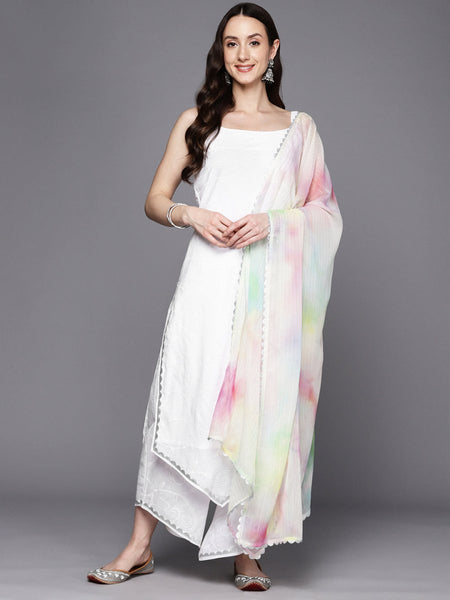 Ahalyaa Floral Embroidered Gotta Patti Pure Cotton Kurta With Palazzos & Dupatta