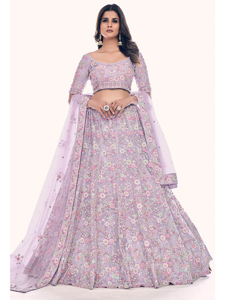 Myra Lilac Soft Net Embroidered Designer Lehenga Choli