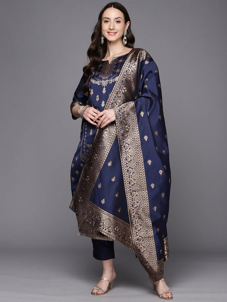 Ahalyaa Unstitched Navy Blue Dress Material