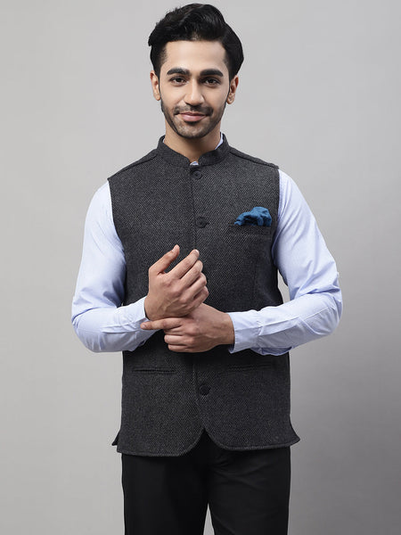 Even Apparels Men's Grey Pure Wool Nehru Jacket