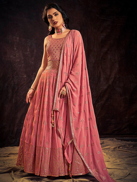 Myra Pink Real Georgette Designer Gown Style Suit
