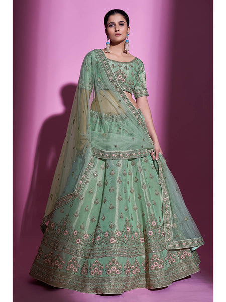 Myra Pista Green Gota Silk Embroidered Designer Lehenga Choli