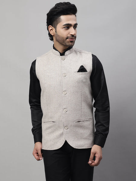 Even Apparels Men's Beige Pure Wool Nehru Jacket