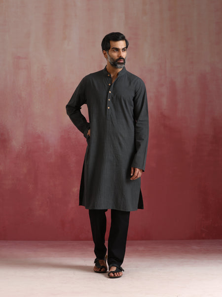 trueBrowns Men's Charcoal Grey Mandarin Collar Kurta