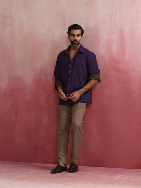 trueBrowns Men's Purple Cotton Shirt