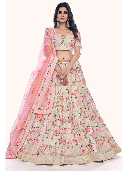 Myra White Soft Net Embroidered Designer Lehenga Choli