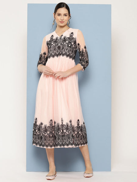 Ahalyaa Ethnic Motifs Printed Midi Empire Dress