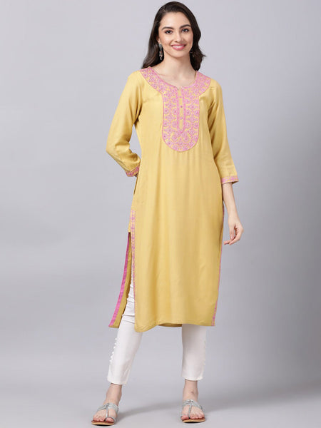 Souchii Women Blue Floral Yoke Design Grandeur & Majestic Artwork Kurta
