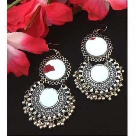 MS Fashion India Oxidised Mirror Earrings With Drops