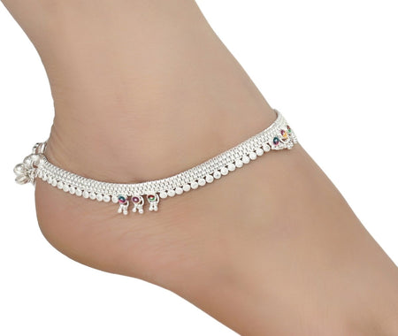 AanyaCentric Silver Plated White Metal Payal Indian Traditional Ethnic Fashion Imitation Jewellery Foot Chain