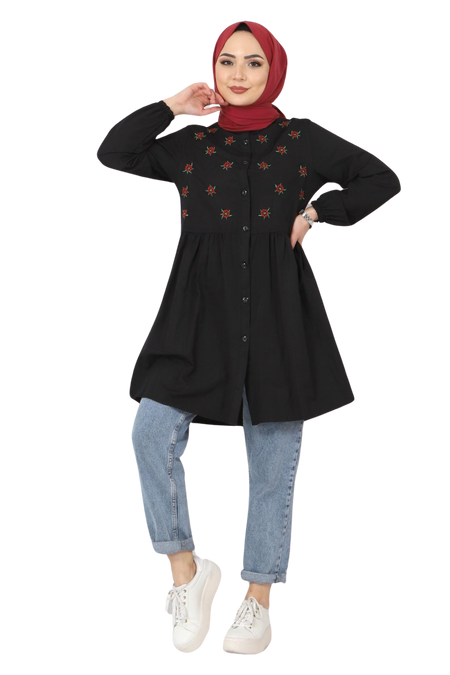 Pimu Muslim Wear Women's Embroidered Top - Black