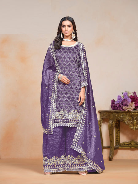 Anaita Lavender Embroidered Gold Crush Salwar Suit