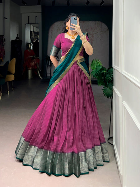 Lorenvalley Fashion Pink Dola Chex with Zari Weaving Work Lehenga Choli with Dupatta