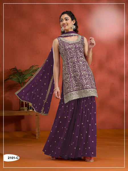 Anaita Purple Blooming Georgette Suit With Heavy Embroidery & Sequence Work