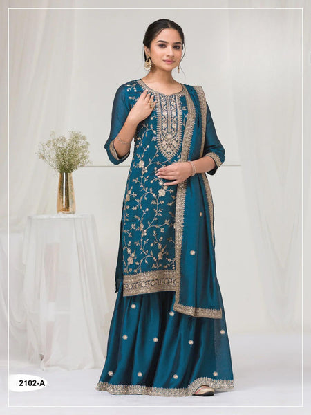 Anaita Teal Vichitra Suit With Heavy Embroidery Work