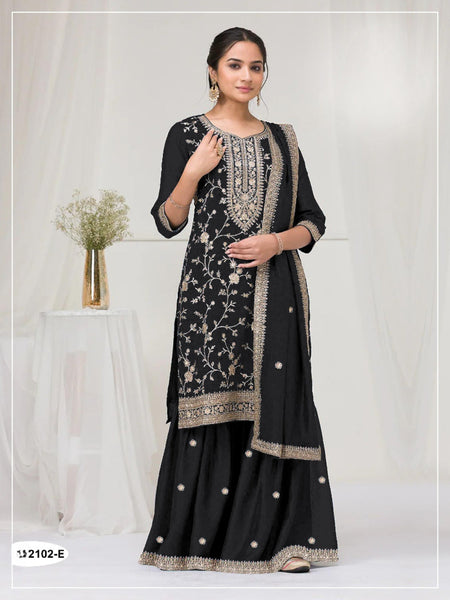 Anaita Black Vichitra Suit With Heavy Embroidery Work
