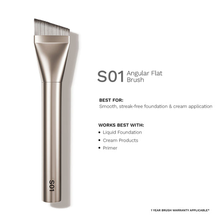 PAC Studio S01 Angular Flat Brush -Ideal for Moisturizers Primers & Foundations, Smooth Uniform Application