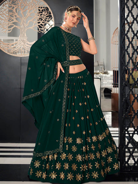 Myra Green Georgette Embroidered Designer Lehenga