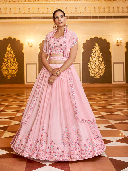 Myra Pink Gorgette Embroidered Designer Lehenga Choli