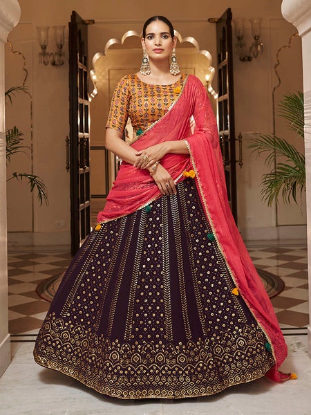 Myra Purple and Mustard Yellow Georgette Designer Lehenga Choli