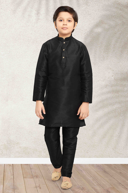 Raivat Ethnic Art Banarasi Silk Kids Kurta Pajama In Black Colour