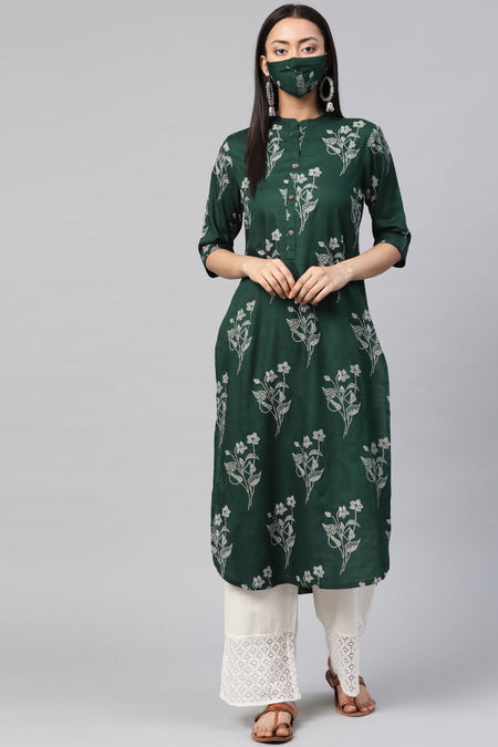 Juniper Women's Jadegreen Rayon Slub Bandhani Straight Kurta