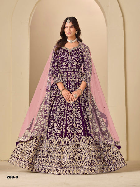 Anaita Purple Velvet Anarkali Suits With Heavy Embroidery Work