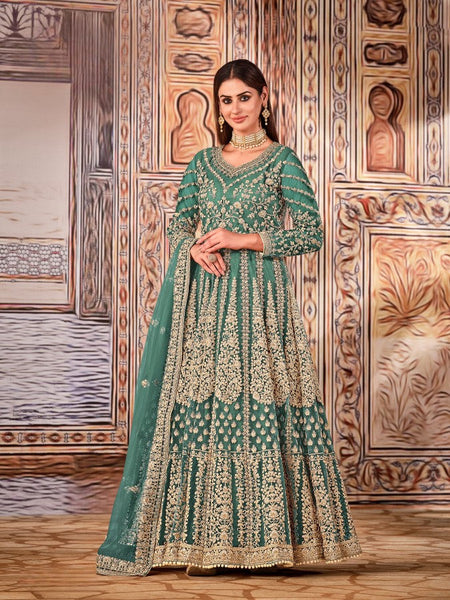 Anaita Green Embroidered Net Anarkali Suit