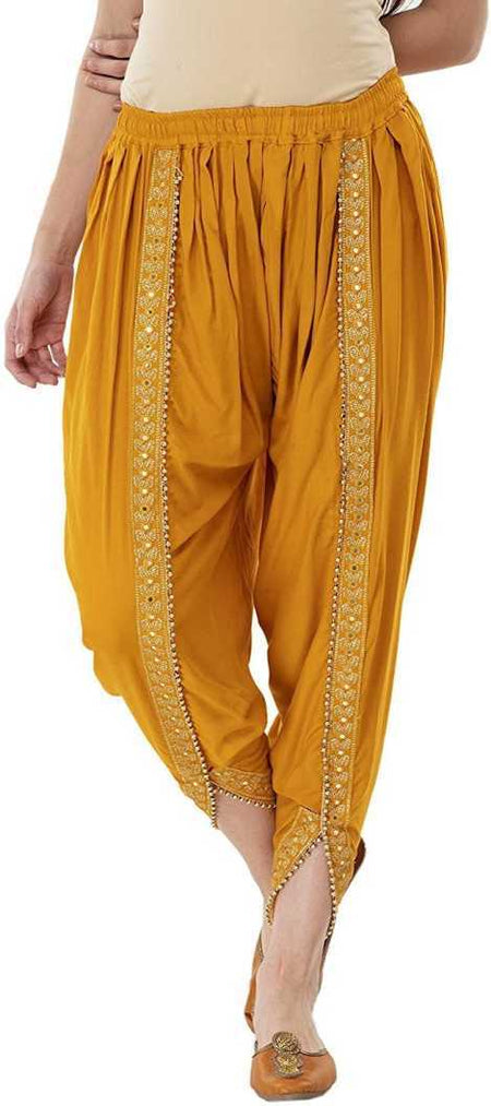 PAVONINE Mustard Color Embellished Beetel Rayon Fabric Patiala For Women & Girls