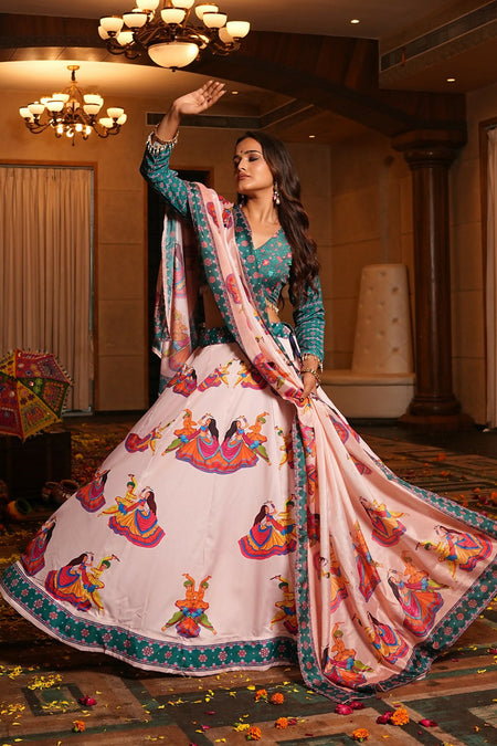 AI Fashion Light Pink Crepe Designer Navratri Wear Lehenga Choli Collection