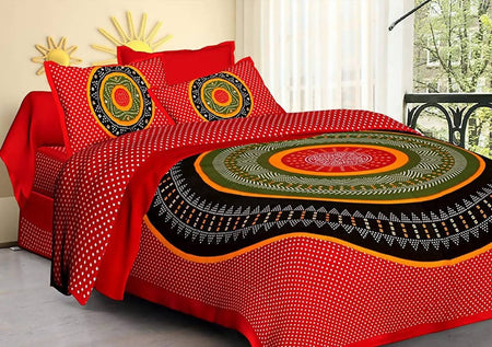 Vamika Printed Cotton Red Color Beautiful Design Bedsheet With Pillow Covers (LEOC_BANDJ_R)