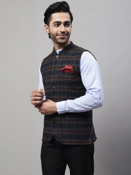 Even Apparels Men's Black Nehru Jacket With Welt Pockets