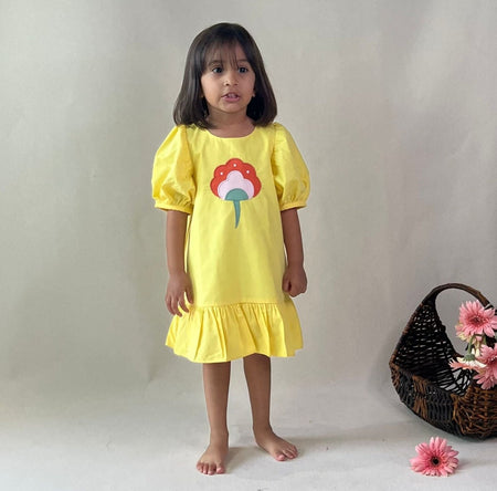 ArthLife Yellow Flower Patch Casual Dress
