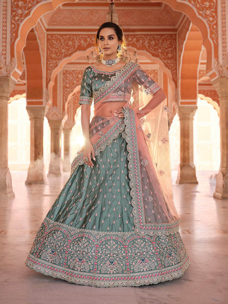 Myra Rama Green Embroidered Designer Lehenga Choli