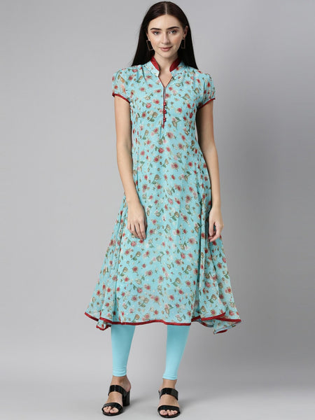Souchii Blue Floral Printed Floral Anarkali Kurta