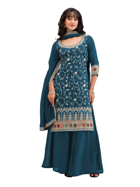 Anaita Teal Vichitra Suit With Heavy Embroidery Work