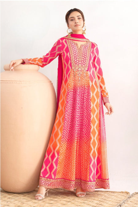 Anaita Pink Chinon Stitched Anarkali Suits With Embroidery & Sequence Work