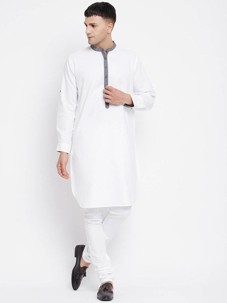Even Apparels White Pure Cotton Men's Kurta With Contrast Collar And Placket