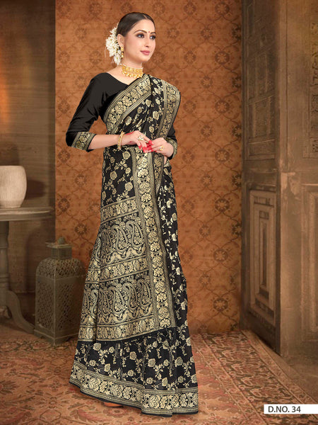 Vardha Black Woven Zari Jaal Banarasi Saree