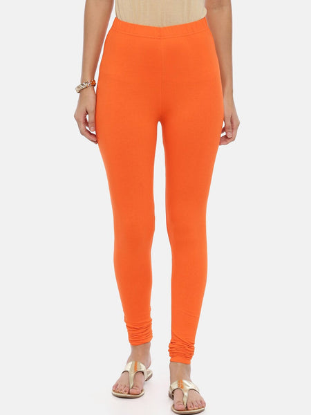 Souchii Orange Solid Slim-Fit Churidar-Length Leggings