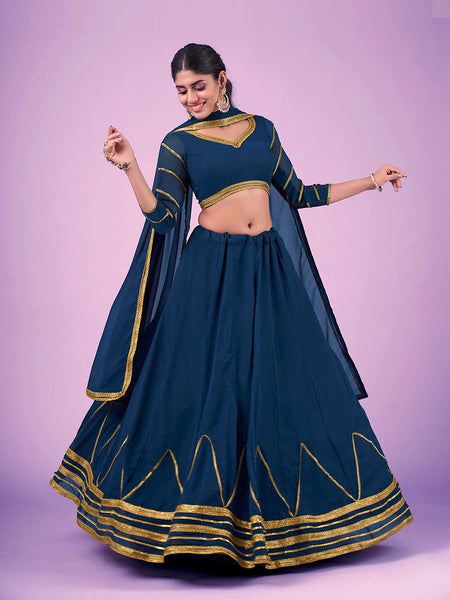 Myra Navy Blue Georgette Embroidered Designer Lehenga