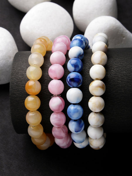 NVR Women & Men Set of 4 Multicolor Elasticated Rakhi With Roli Chawal