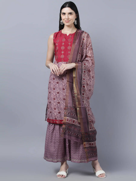 Myshka Women Multicoloured Embroidered Panelled Kurti with Palazzos With Dupatta