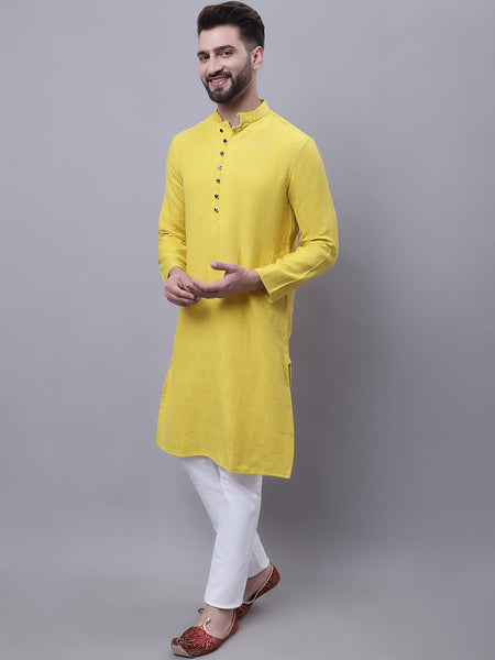 Even Apparels Yellow Pure Cotton Kurta With Band Collar