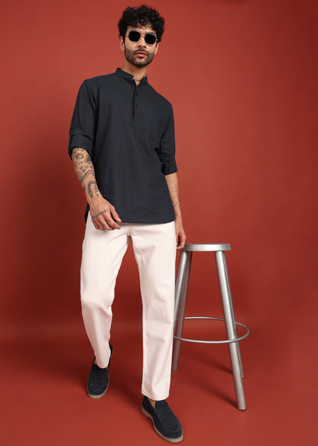 Fabmade Onyx Noir Mandarin Collar Short Kurta