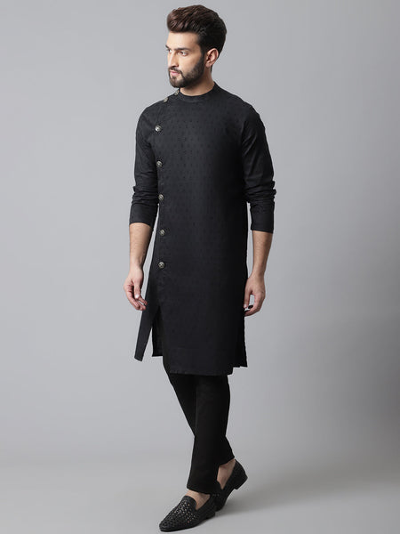 Even Apparels Black Sherwani Kurta With Asymetrical Cut