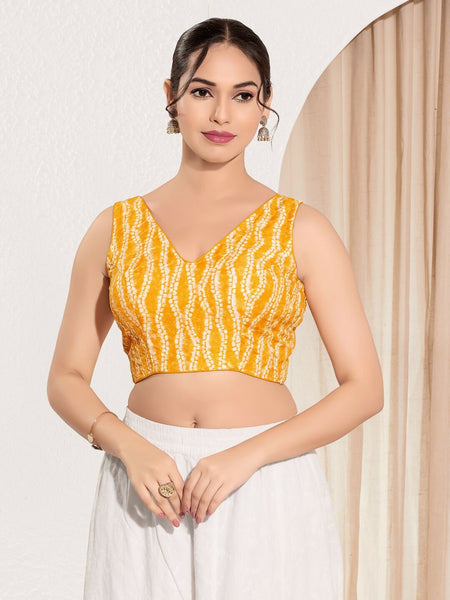 Joban Fashion Yellow Viscose Rayon Padded Blouse With V Neck Sleeveless