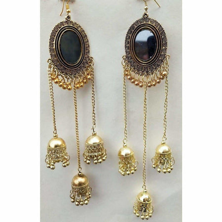 MS Fashion India Gold-Polished Stylish Fancy Party Wear Pearl Triple Jhumka Earrings